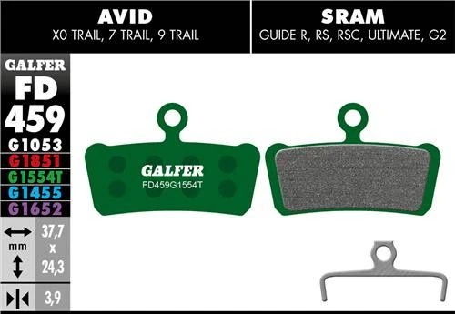 Pair Of Galfer Semi-metallic Brake Pads Avid X0 / Trail / 7 Trail / 9 Trail / Sram Guide R RS RSC Ultimate G2 Pro 4 Pair Of Galfer Semi-metallic Brake Pads Avid X0 / Trail / 7 Trail / 9 Trail / Sram Guide R RS RSC Ultimate G2 Pro - Image 2